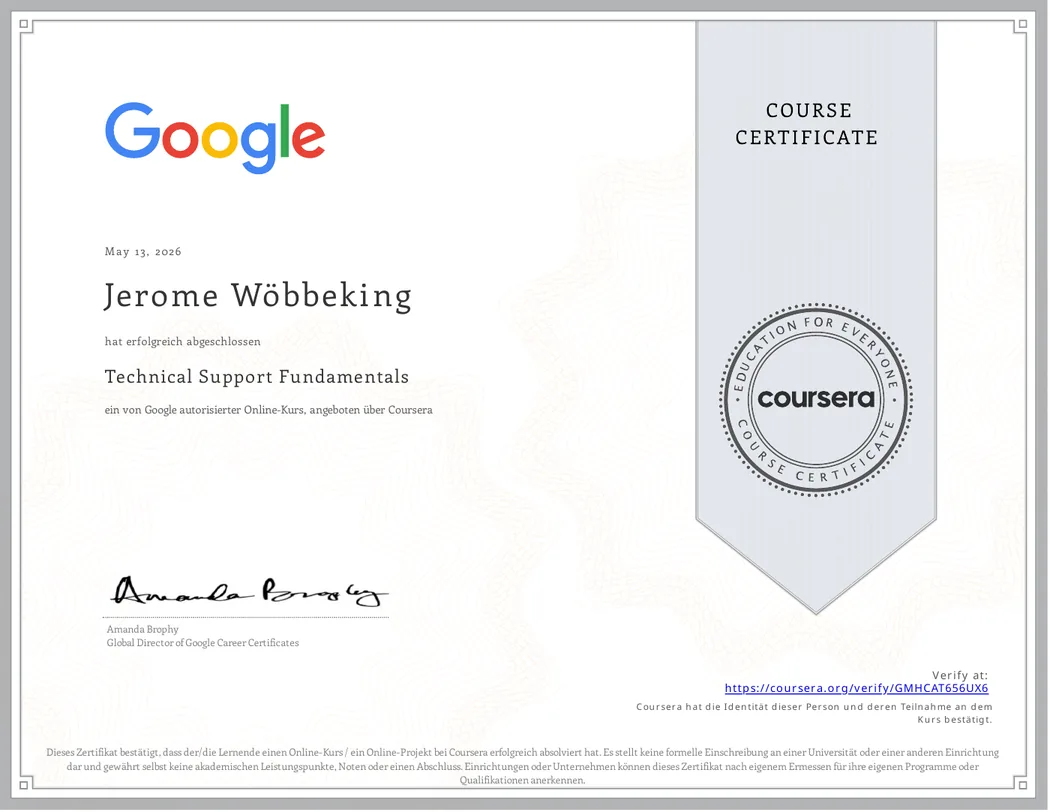 Google-Kurszertifikat Technical Support Fundamentals
