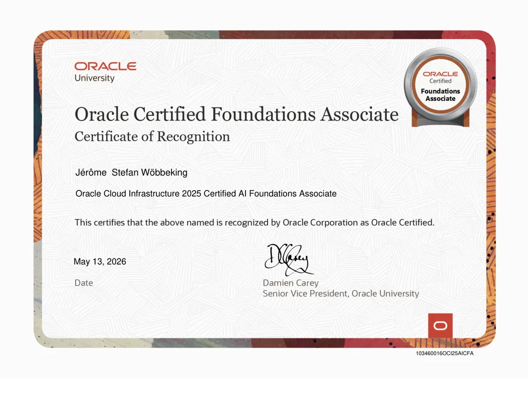 Oracle Cloud Infrastructure 2025 Certified AI Foundations Associate Zertifikat